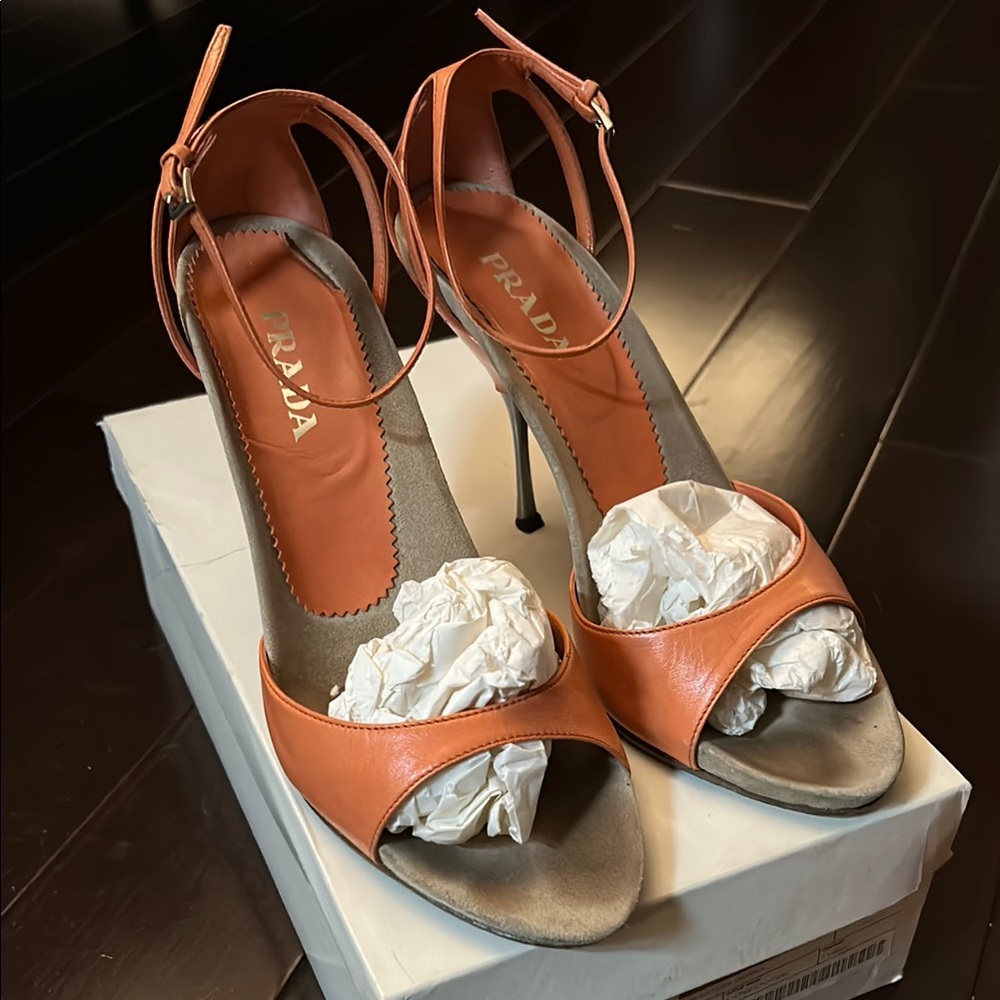Prada Orange Heeled Sandals with Sophisticated Design